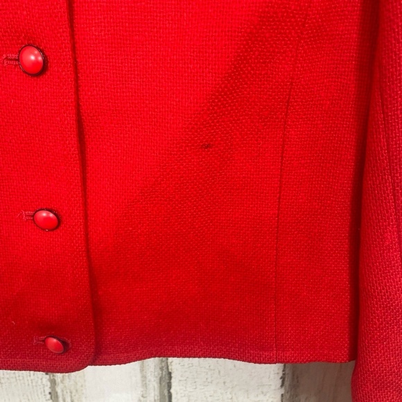 PENDLETON Vintage Jacket size 8 Red Collarless Button Front Virgin Wool USA Made - Picture 3 of 10